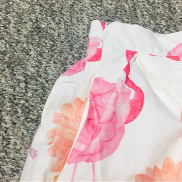 Chicwish White Pink Flamingo Knee Length Print Pleated A-line Midi Skirt Medium - Picture 12 of 16